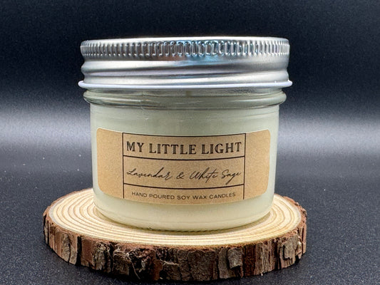Lavender & White Sage 4 oz Mason Jar Candle – Hand-Poured & Homemade
